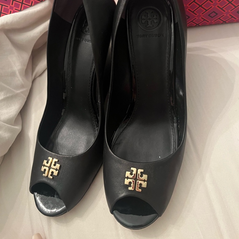 Tory Burch open peep wedge heels